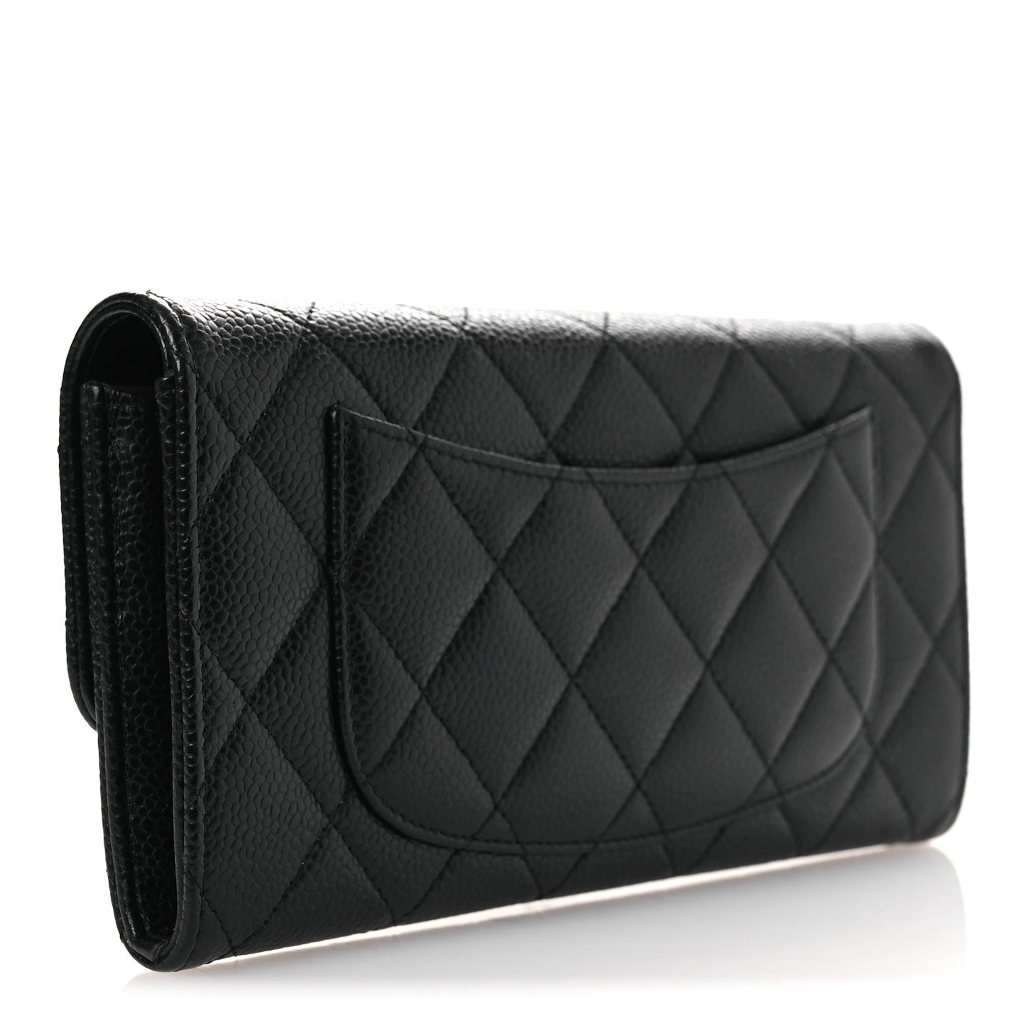 Caviar Quilted Large Gusset Flap Wallet Black