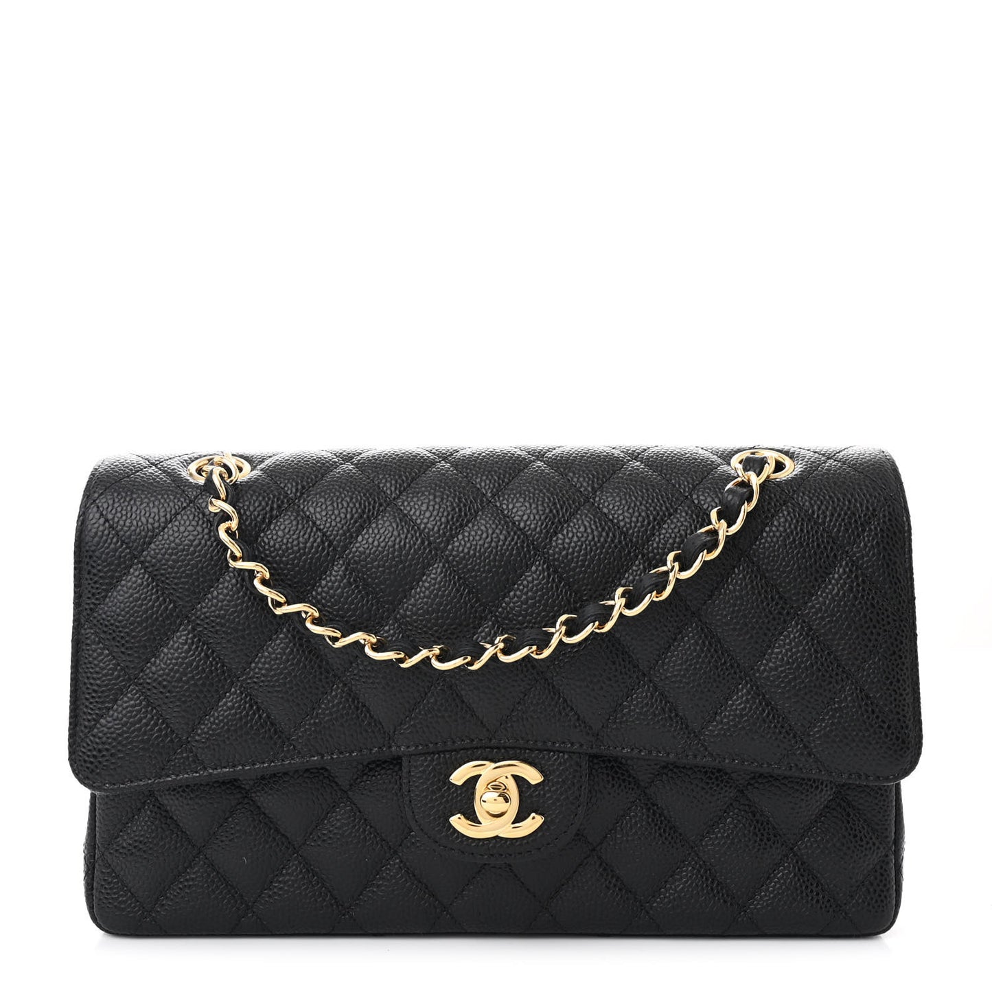 Caviar Quilted Medium Double Flap Black