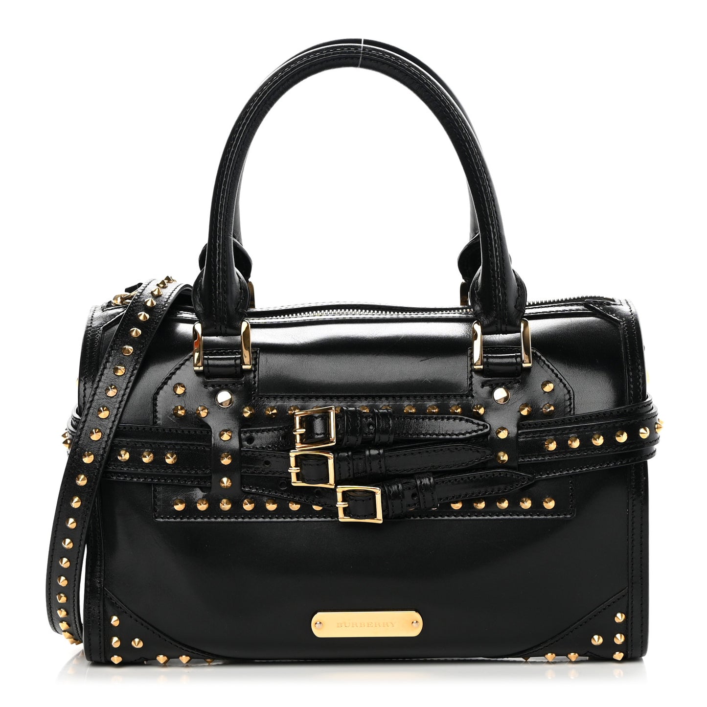 Polished Bridle Calfskin Studded Bag Black