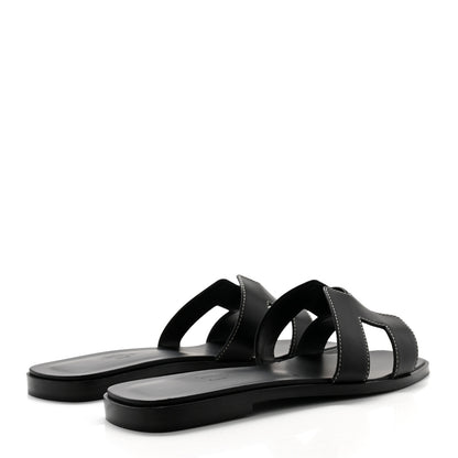 Hermes Box Calfskin Oran Sandals 39 Black 4 of 10