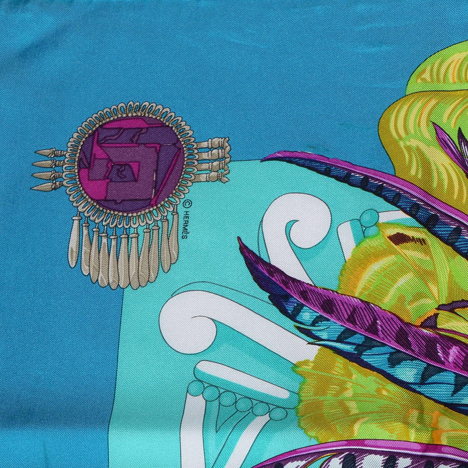 Hermes Silk Mexique Scarf 90 Cobalt Turquoise 4 of 6