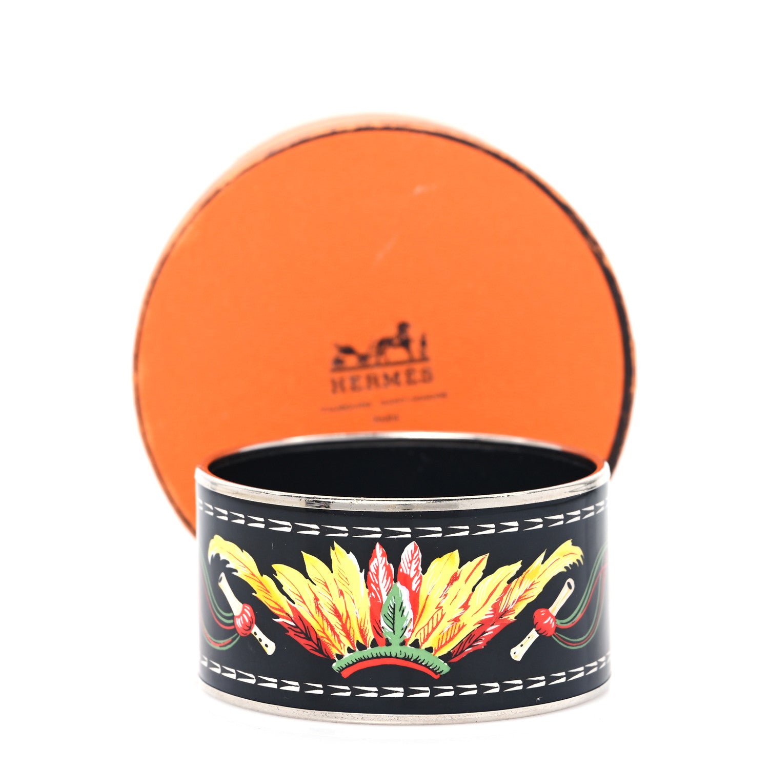 Hermes Enamel Printed Brazil Extra Wide Bracelet 65 Black 6 of 6