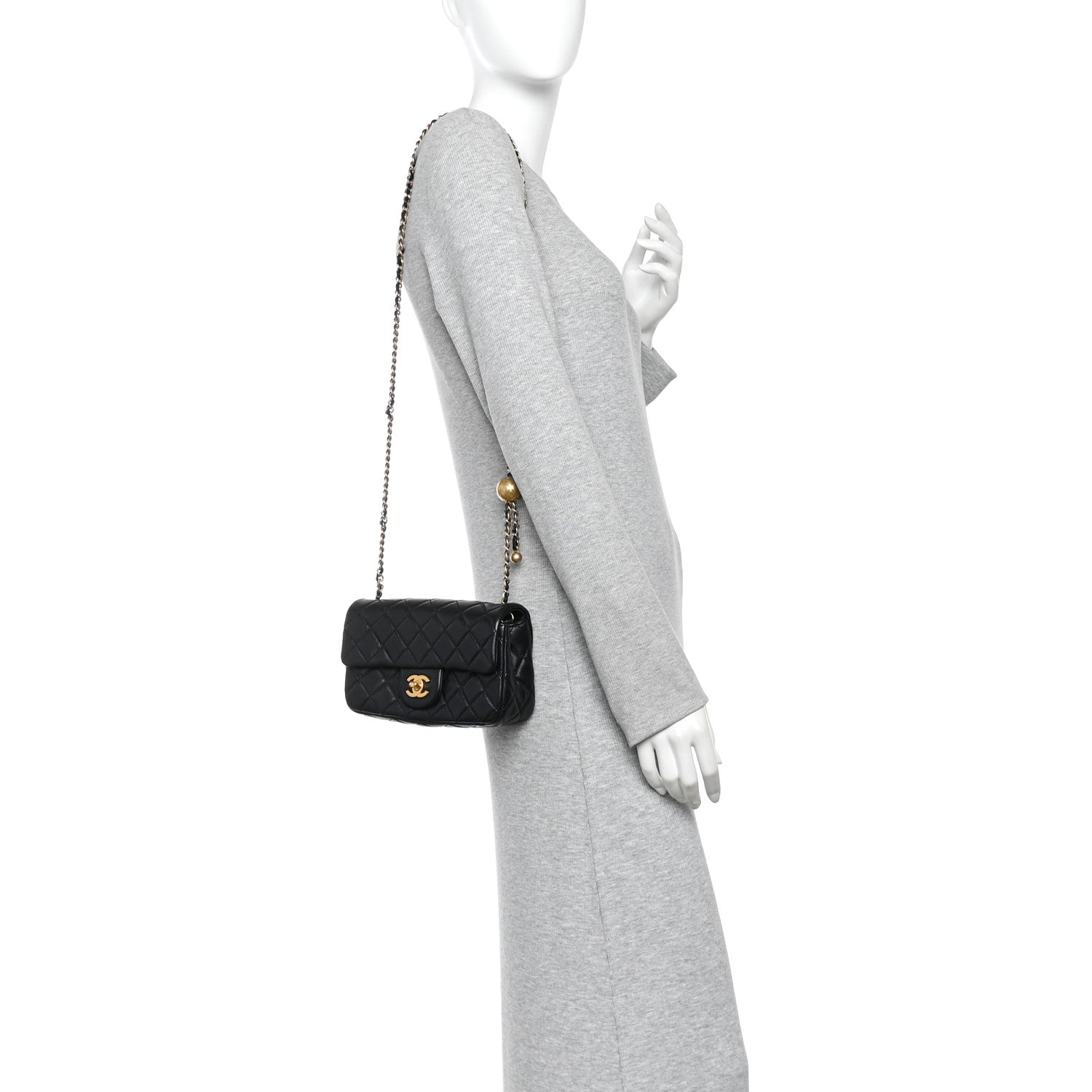 Chanel Lambskin Quilted Mini Rectangular Pearl Crush Flap Black