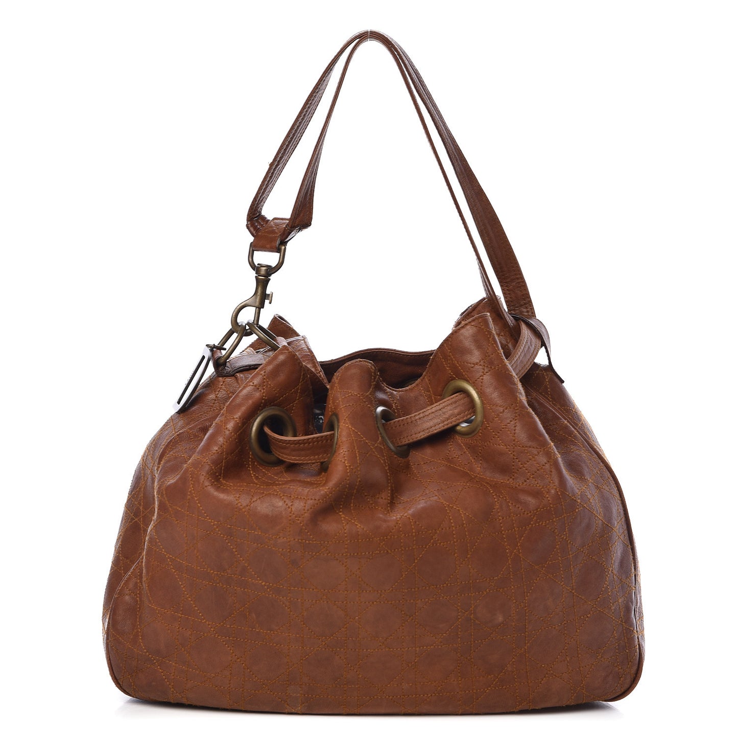 Lambskin Cannage Drawstring Bag Brown