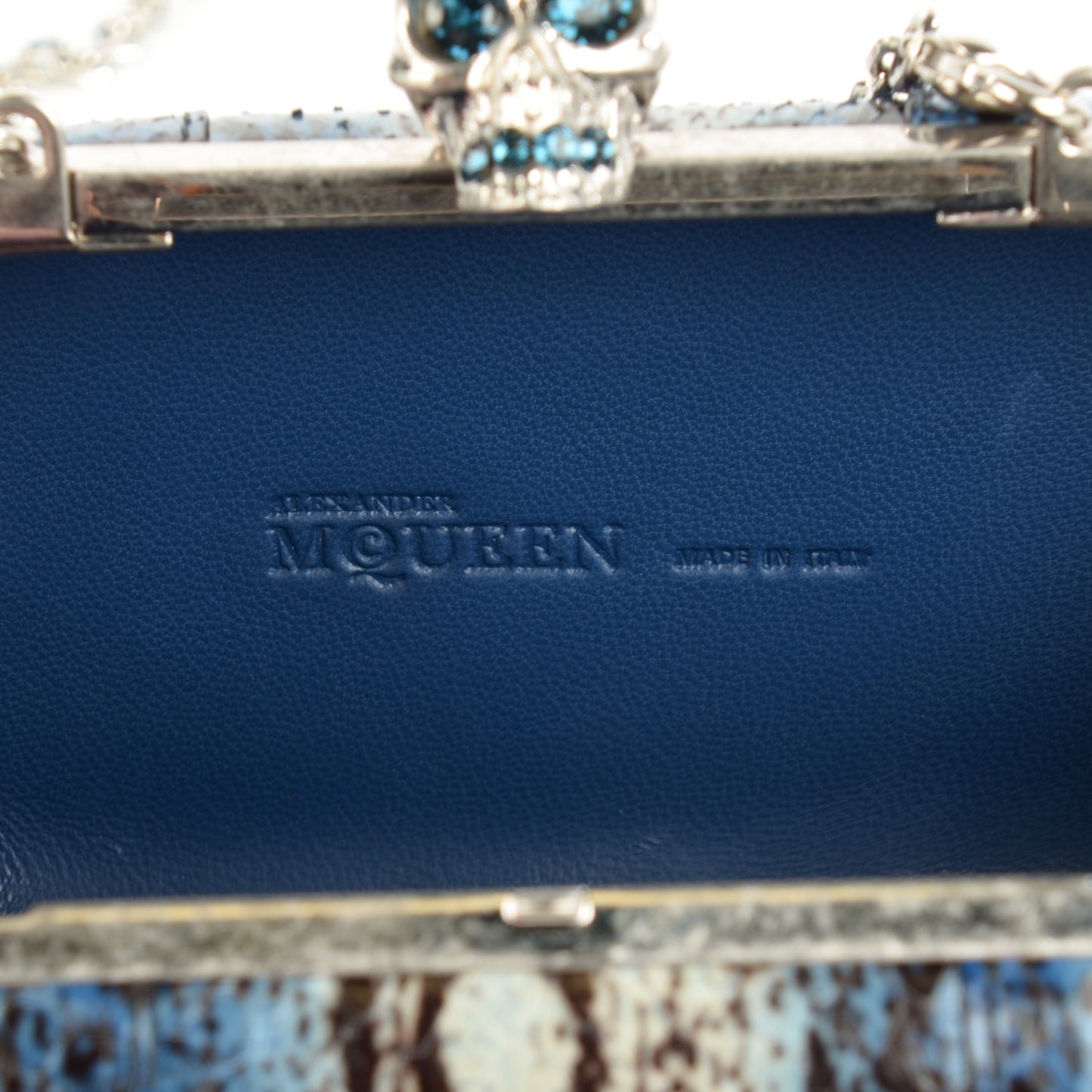 Snakeskin Skull Box Clutch Blue