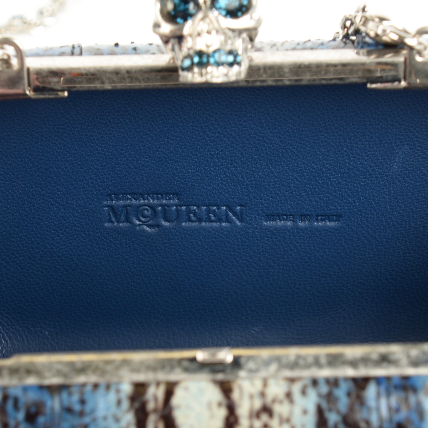 Alexander McQueen Snakeskin Skull Box Clutch Blue 6 of 8