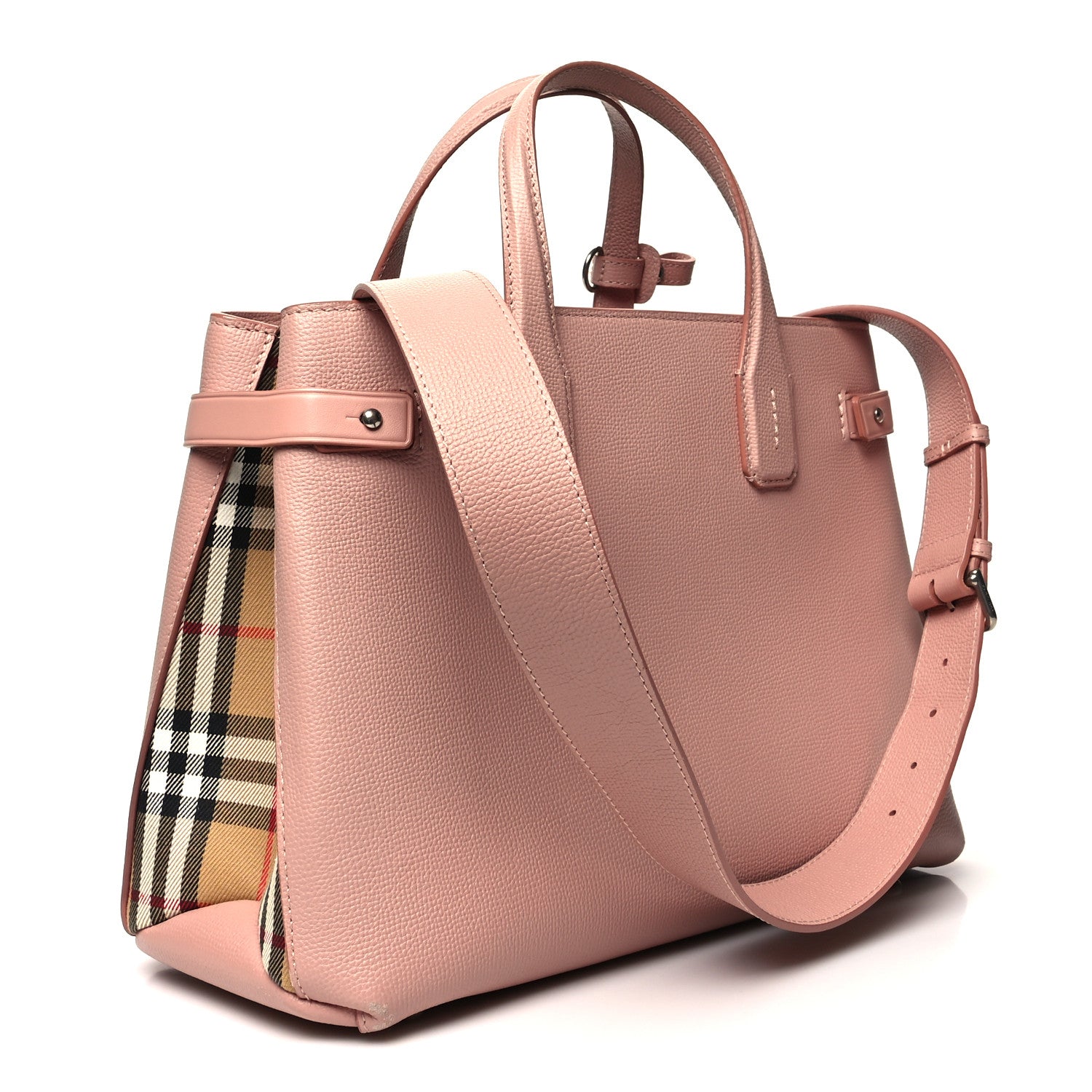 Burberry Grainy Calfskin House Check Medium Banner Tote Ash Rose 2 of 10