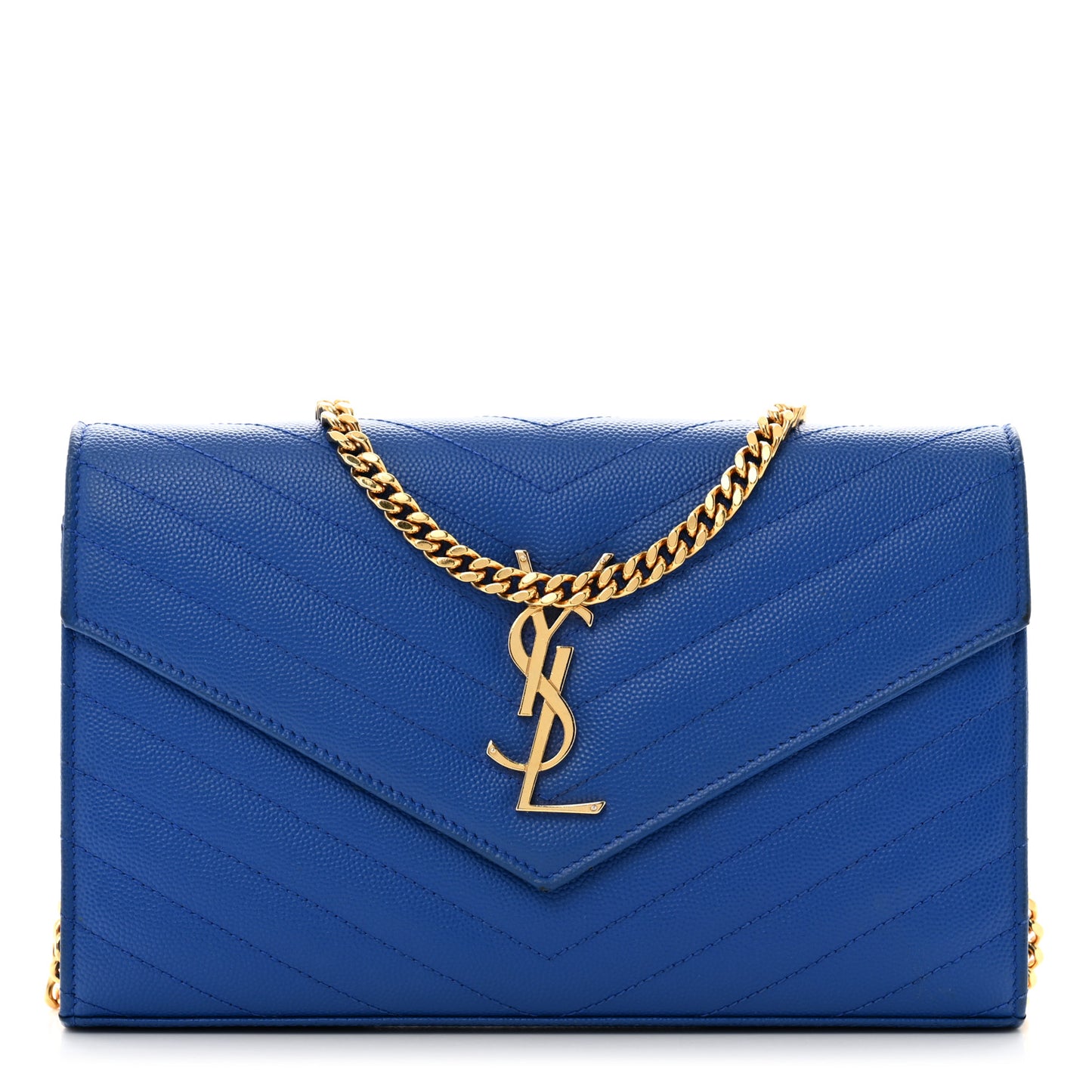 Grain De Poudre Matelasse Chevron Monogram Chain Wallet Blue Majorelle