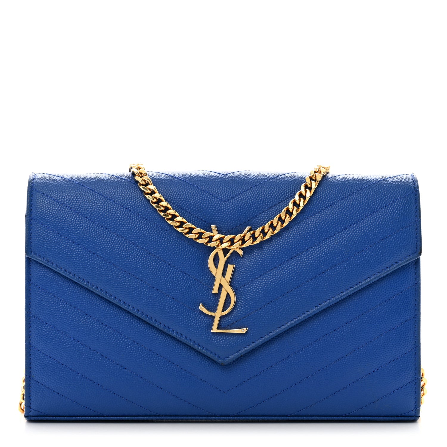 Saint Laurent Grain De Poudre Matelasse Chevron Monogram Chain Wallet Blue Majorelle 1 of 16