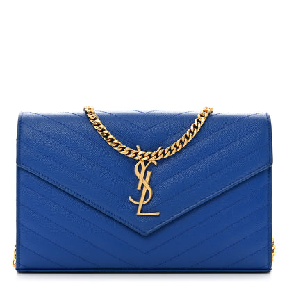 Saint Laurent Grain De Poudre Matelasse Chevron Monogram Chain Wallet Blue Majorelle 1 of 16