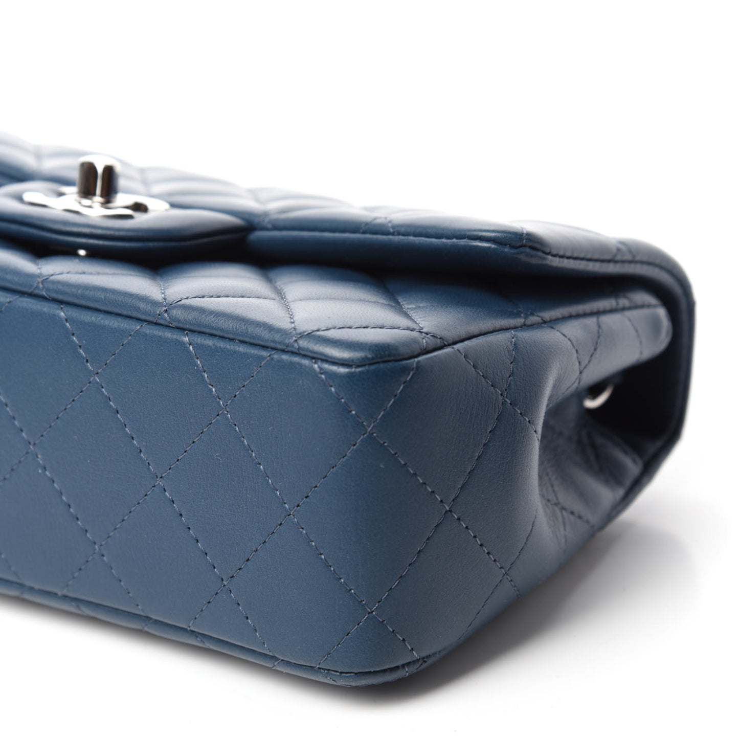 Lambskin Quilted Mini Rectangular Flap Dark Blue