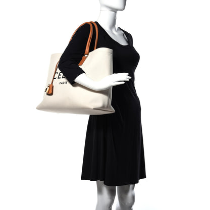 Celine Canvas Calfskin Horizontal Cabas Natural Tan 2 of 9