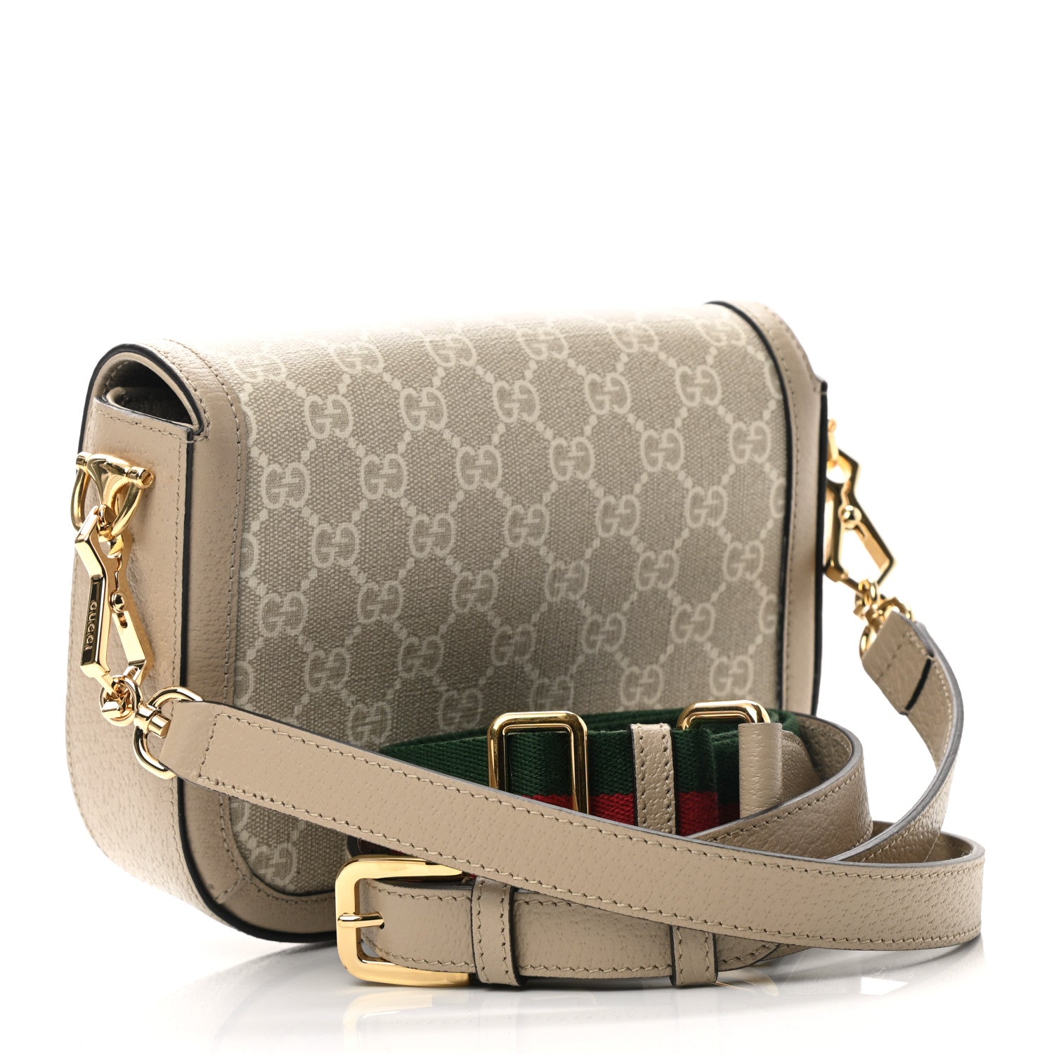 Gucci GG Supreme Monogram Textured Dollar Calfskin Web Mini Horsebit 1955 Shoulder Bag Beige Mystic White Oatmeal 3 of 8