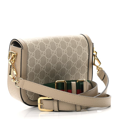 Gucci GG Supreme Monogram Textured Dollar Calfskin Web Mini Horsebit 1955 Shoulder Bag Beige Mystic White Oatmeal 3 of 8