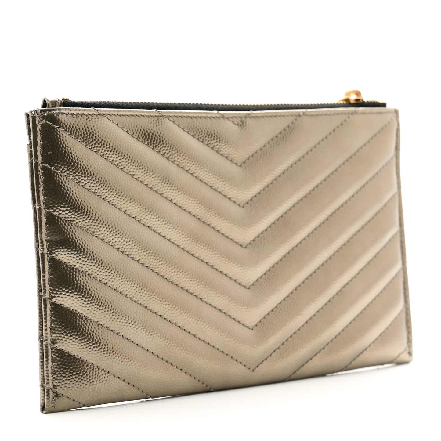 Metallic Grain De Poudre Matelasse Chevron Monogram Bill Pouch Piombo