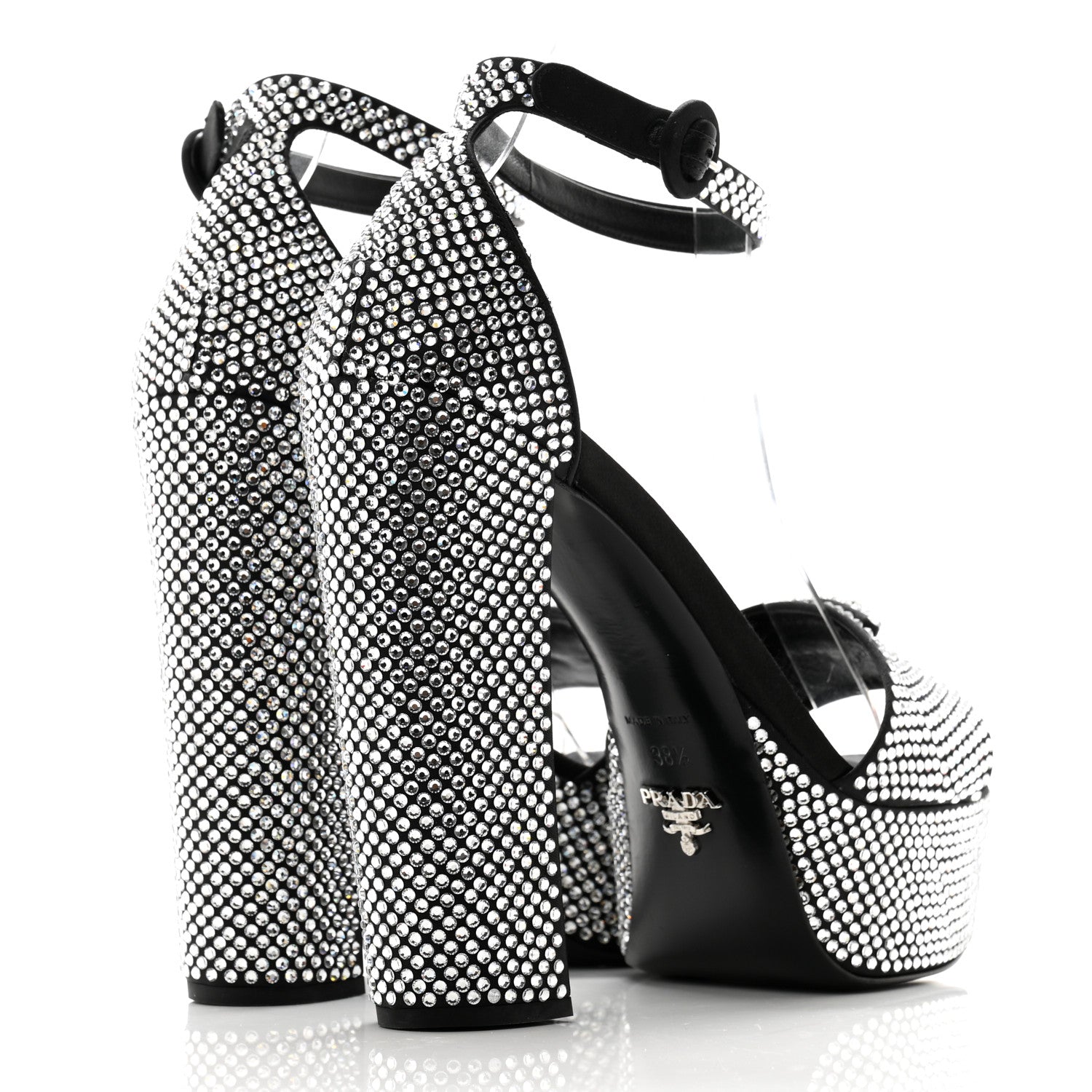 Prada Satin Crystal Triangle Logo 40/135mm Platform Sandals 38.5 Cristal 4 of 8