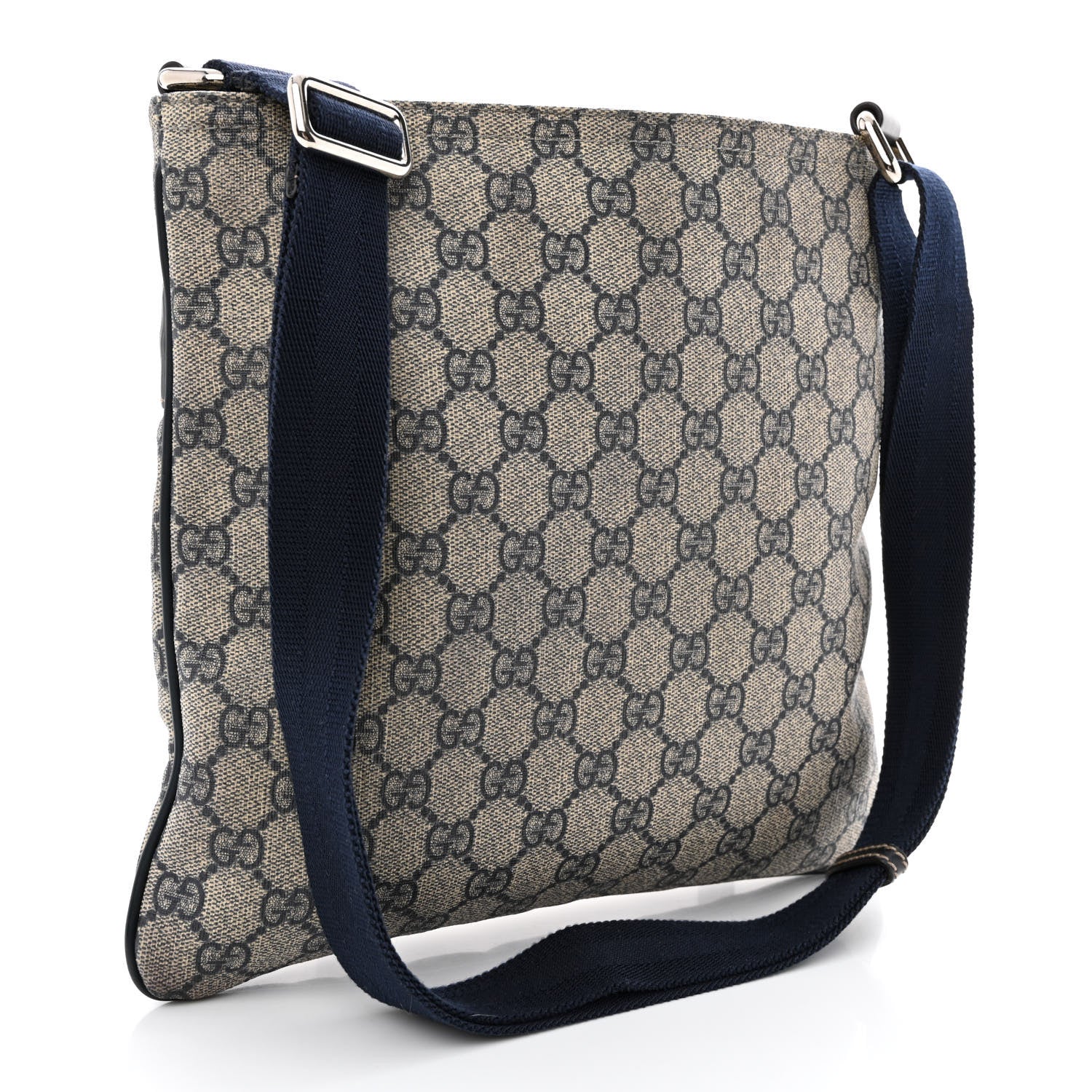 Gucci GG Supreme Monogram Small Flat Side Zip Messenger Bag Beige Blue 3 of 10