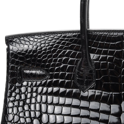 Hermes Shiny Porosus Crocodile Birkin 35 Black 9 of 41