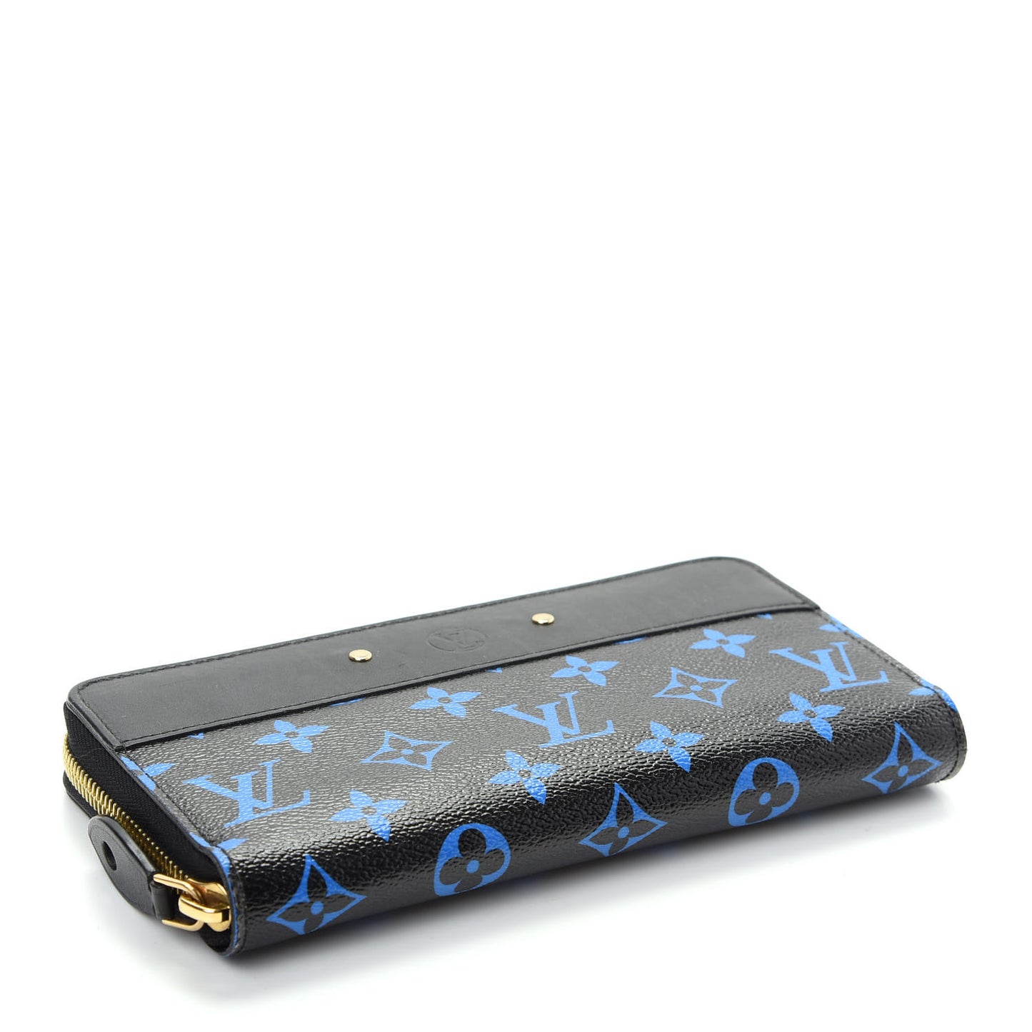 Calfskin Colored Monogram Zippy Wallet Blue Black