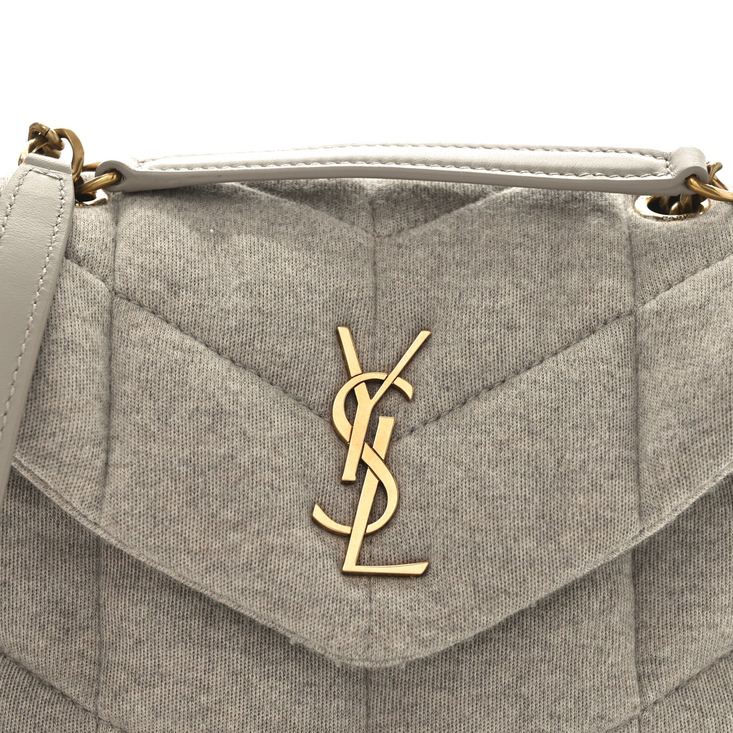 Saint Laurent Jersey Quilted Toy Loulou Puffer Monogram Chain Satchel Chalk Beige 8 of 10