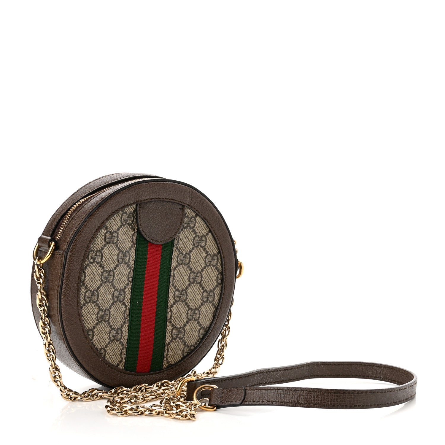 Gucci GG Supreme Monogram Web Mini Ophidia Round Shoulder Bag Brown 3 of 11