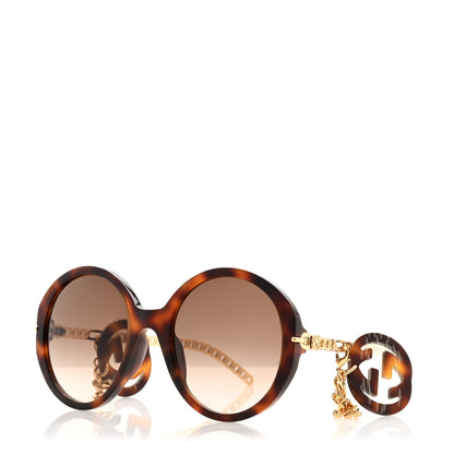 Gucci Acetate Detachable Charm Oversized Frame Round Sunglasses GG0726S Havana 1 of 7