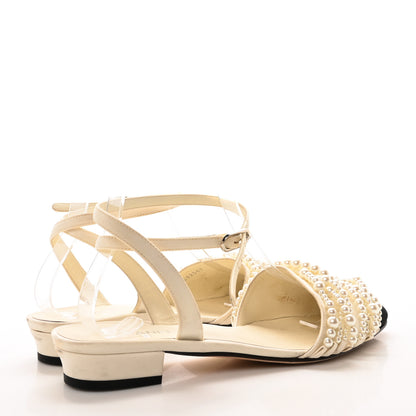 Chanel Lambskin Grosgrain Pearl Slingbacks 39 Ivory Black 5 of 9