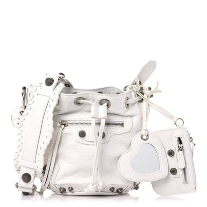 Balenciaga Agneau Arena Le Cagole Bucket Bag XS Optic White 1 of 10