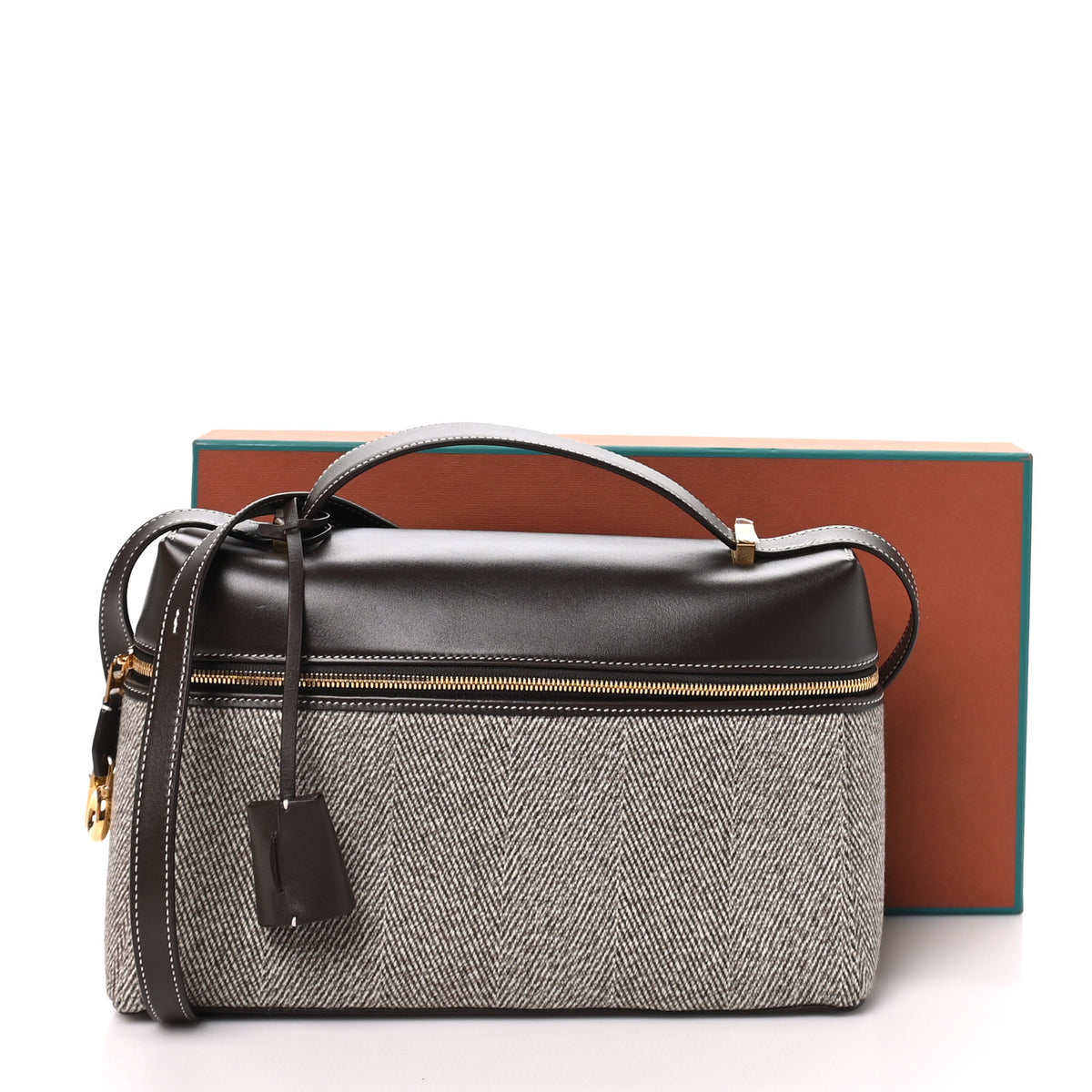 Loro Piana Calfskin Merino Wool Extra Bag L27 Natural Brown Dark Chocolate Licorice Sun Gold 10 of 10
