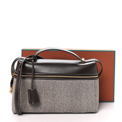 Loro Piana Calfskin Merino Wool Extra Bag L27 Natural Brown Dark Chocolate Licorice Sun Gold 10 of 10