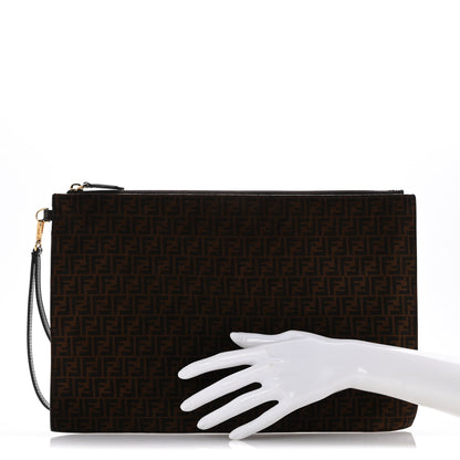 Fendi Suede Vitello King Micro FF Large Flat Pouch Sigaro  Sigaro Marrone Ebano 2 of 10