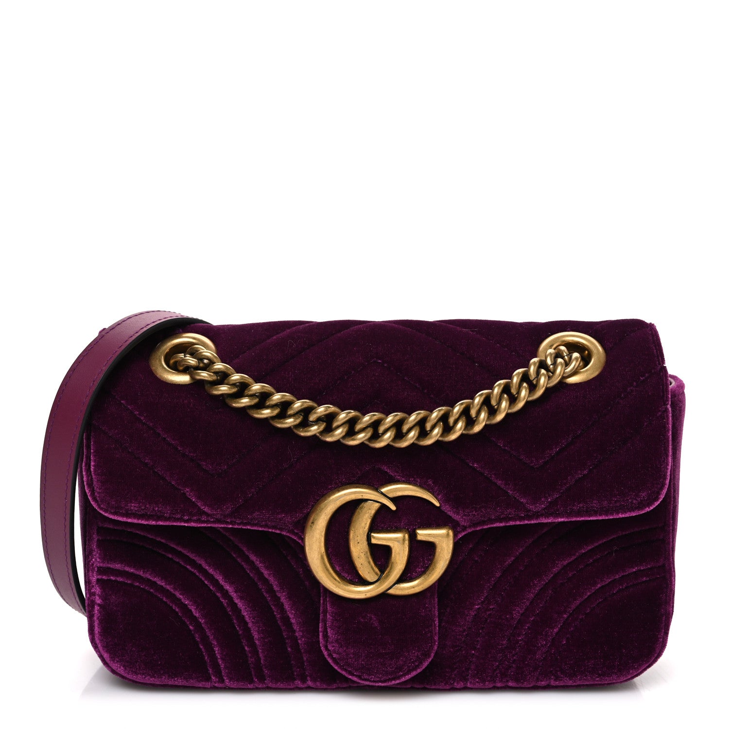 Gucci Velvet Matelasse Mini GG Marmont Shoulder Bag Fuchsia Violet Cyclamen 1 of 10