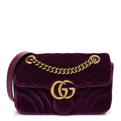 Gucci Velvet Matelasse Mini GG Marmont Shoulder Bag Fuchsia Violet Cyclamen 1 of 10
