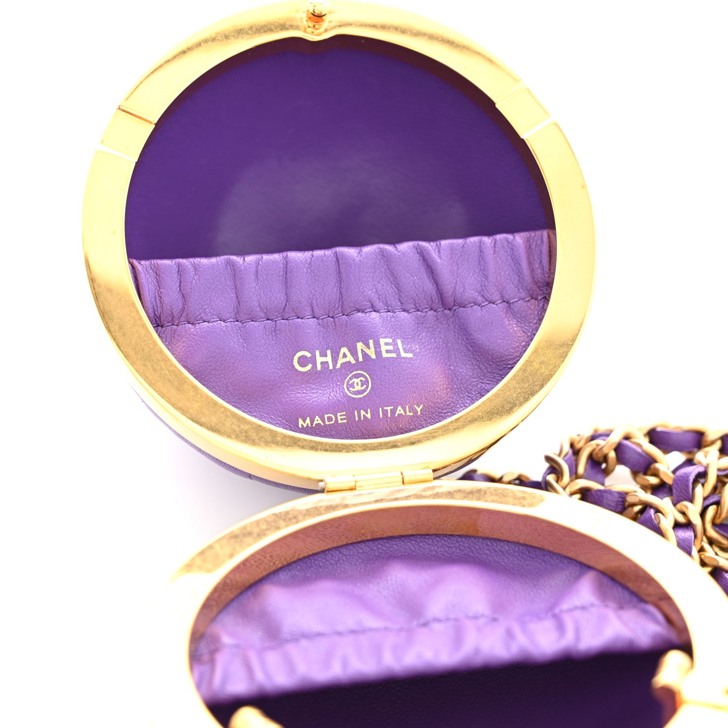 Chanel Lambskin Quilted Sphere Minaudiere Chain Clutch Purple 6 of 11
