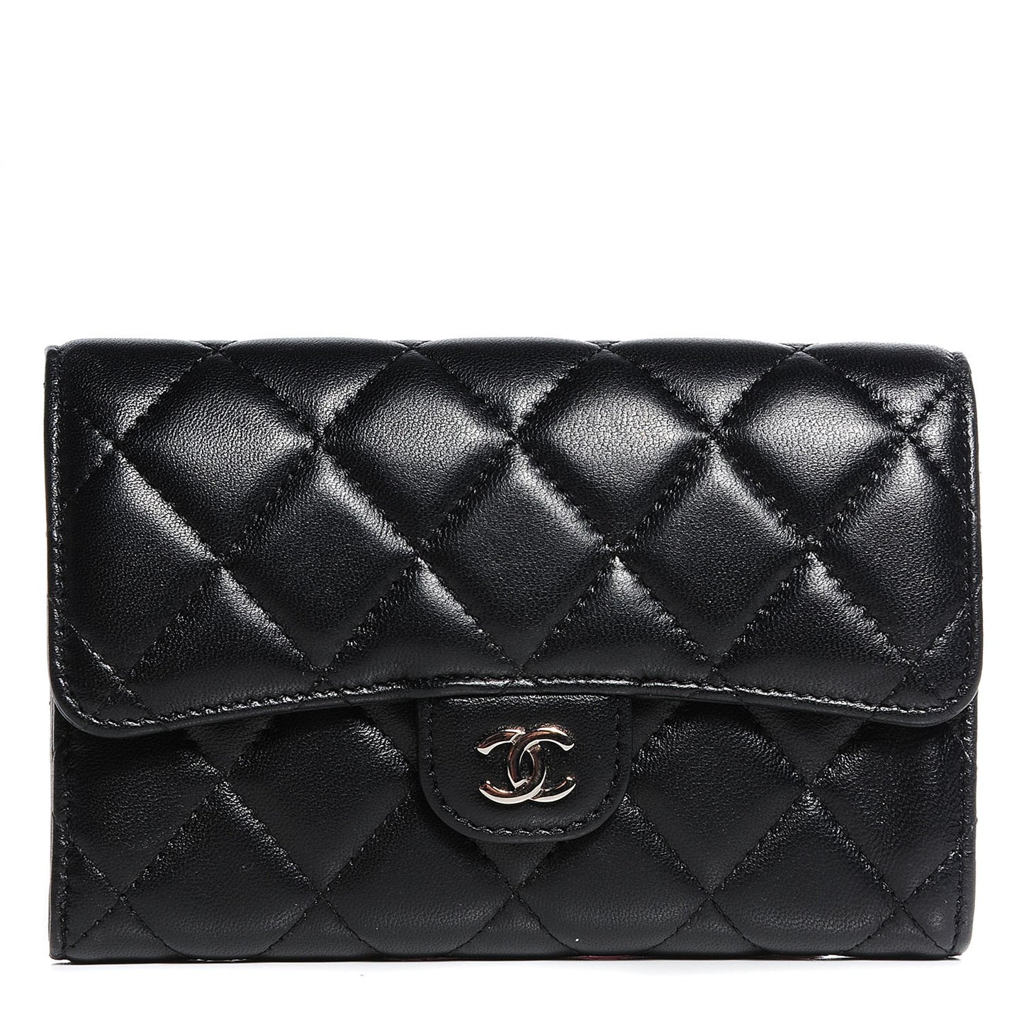 Lambskin Quilted Small Flap Wallet Black