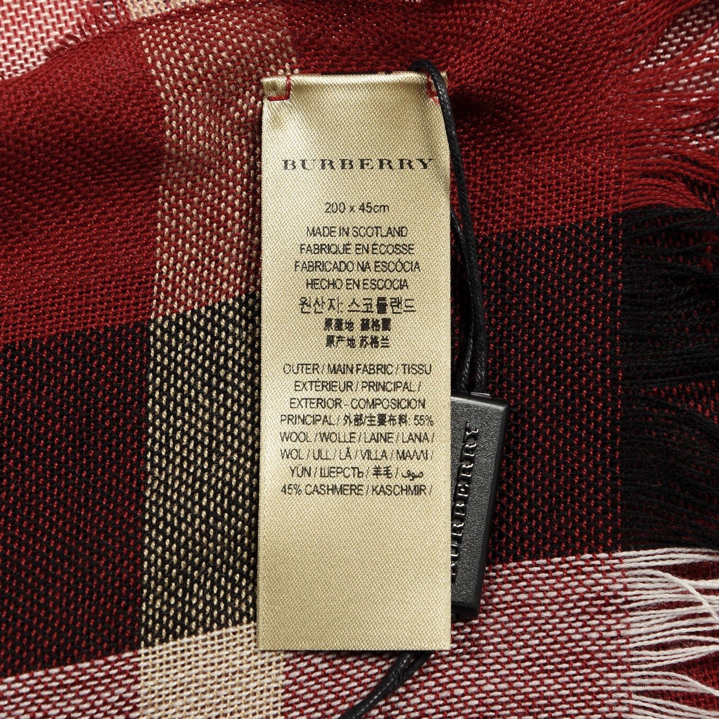 Wool Cashmere Giant Check Lightweight Scarf Parade Red