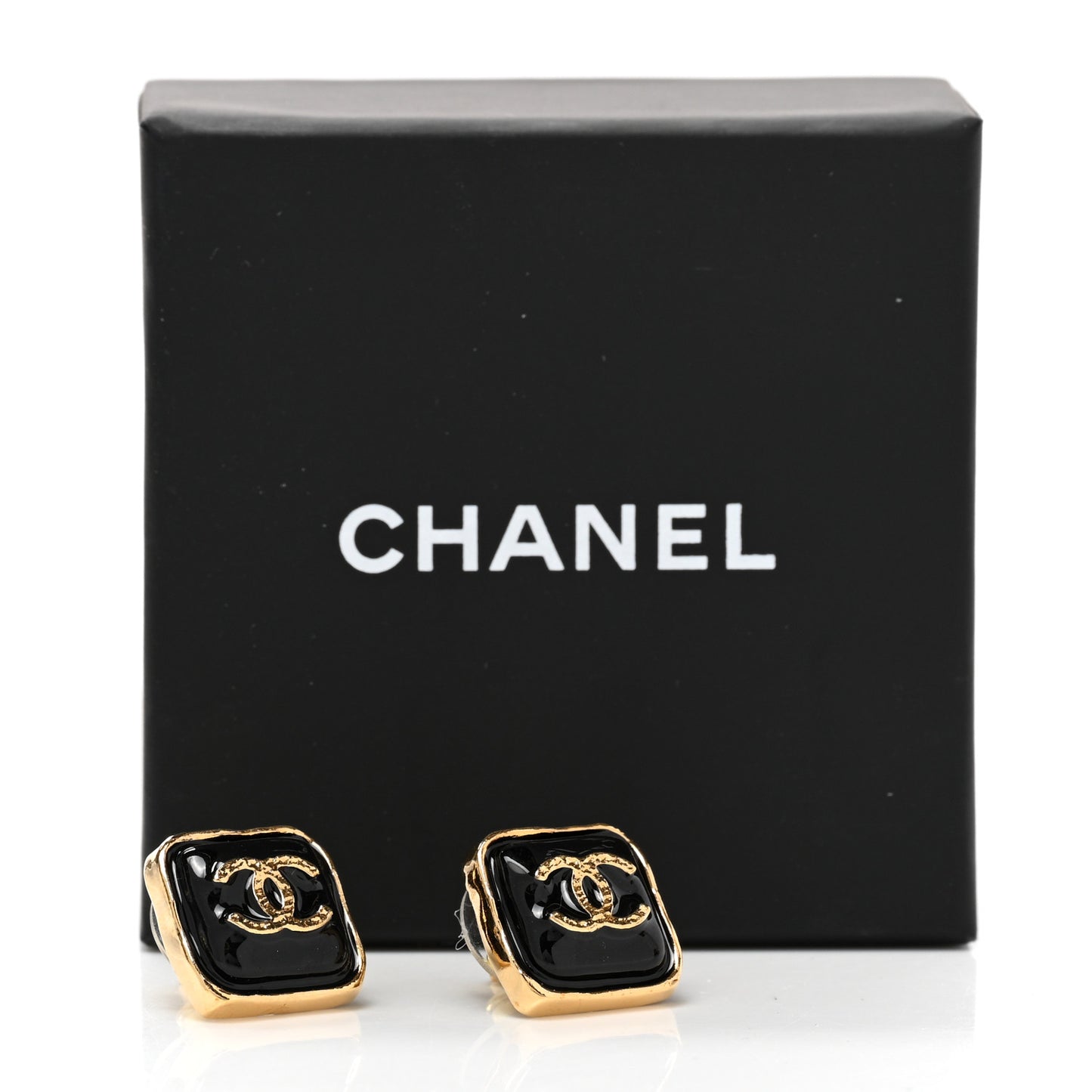 Resin CC Square Earrings Gold Black