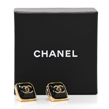 Chanel Resin CC Square Earrings Gold Black 5 of 5