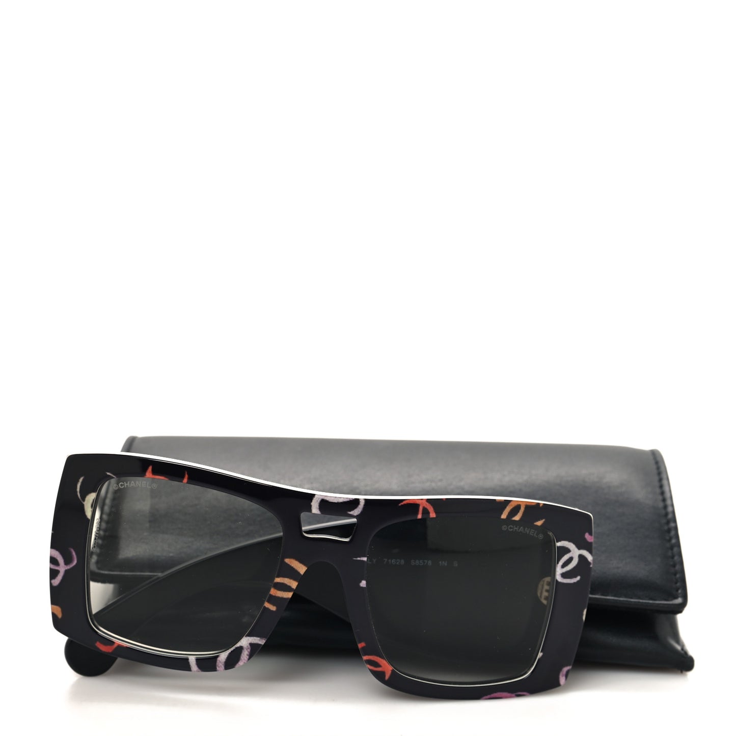 Acetate CC Logo Square Sunglasses 71628 Black Multicolor