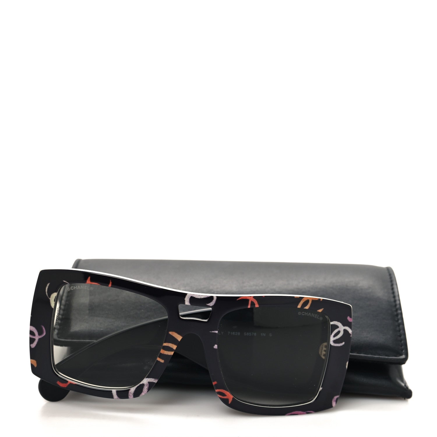 Chanel Acetate CC Logo Square Sunglasses 71628 Black Multicolor 7 of 7