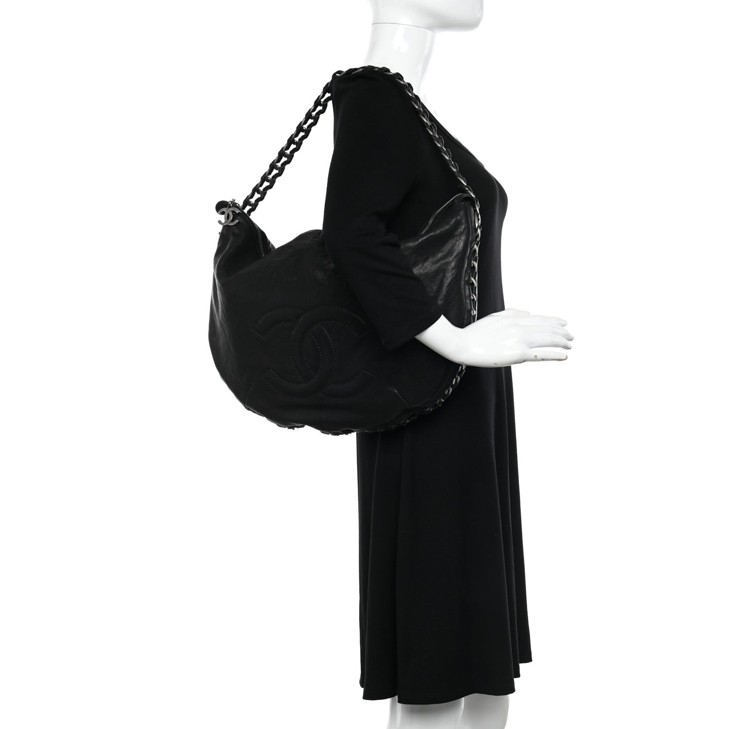 Calfskin Modern Chain Hobo Black
