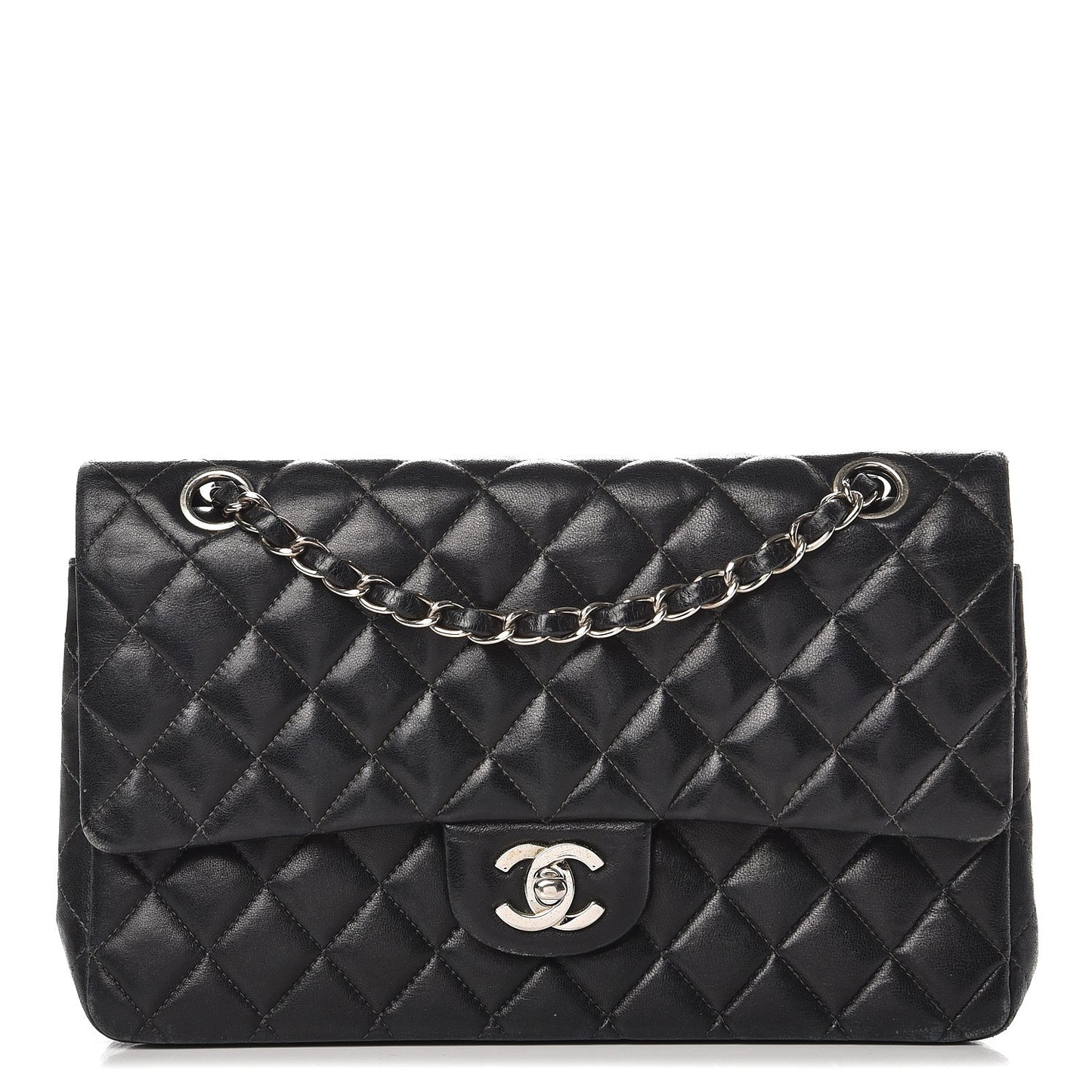 Lambskin Quilted Medium Double Flap Black
