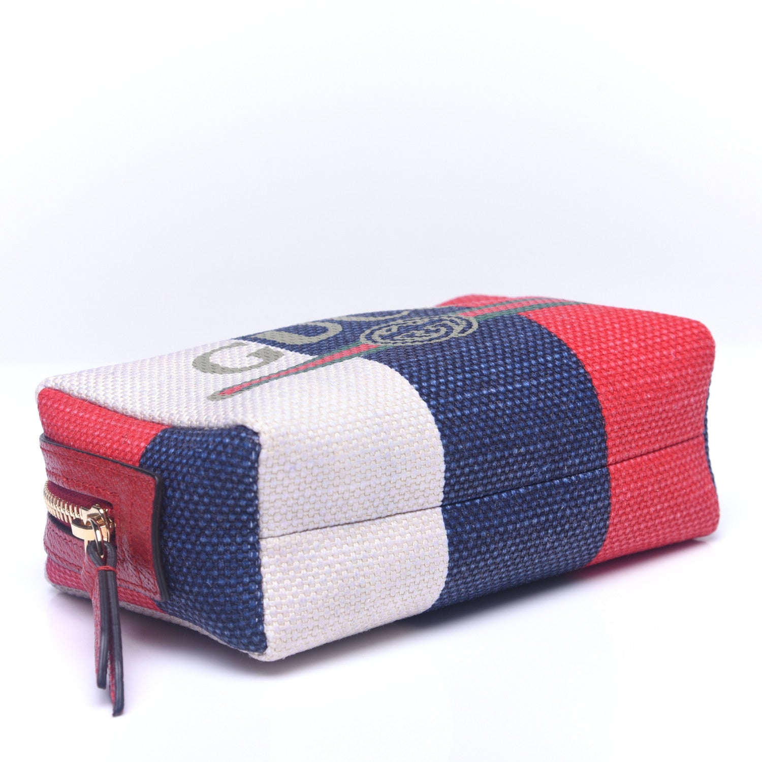 Gucci Canvas Sylvie Stripe Logo Cosmetic Case Mystic White Hibiscus Red Maritime 4 of 11