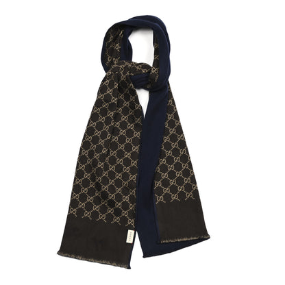 Gucci Wool Silk GG Monogram Ripon Simple Scarf Brown Blue 1 of 4