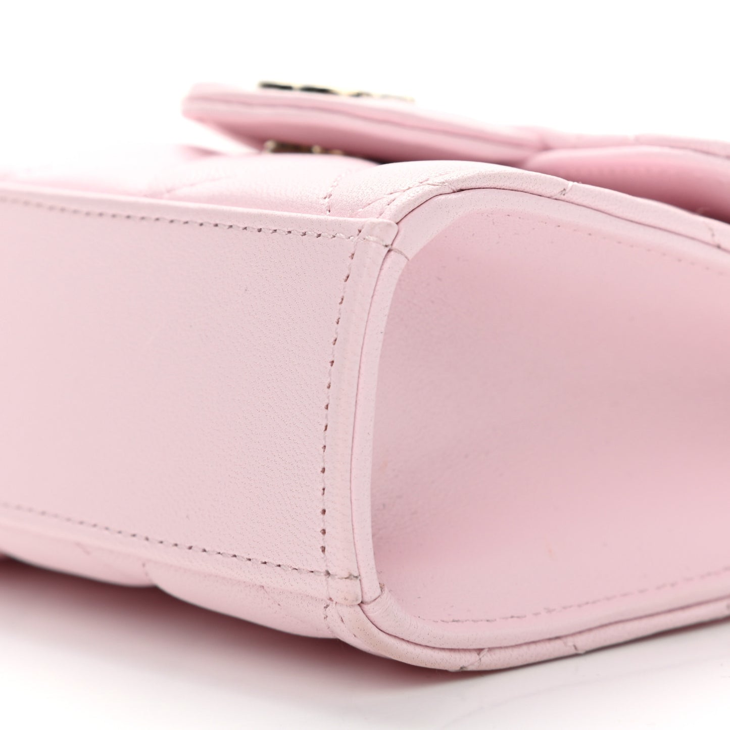 Lambskin Quilted Top Handle Clutch With Chain Light Pink