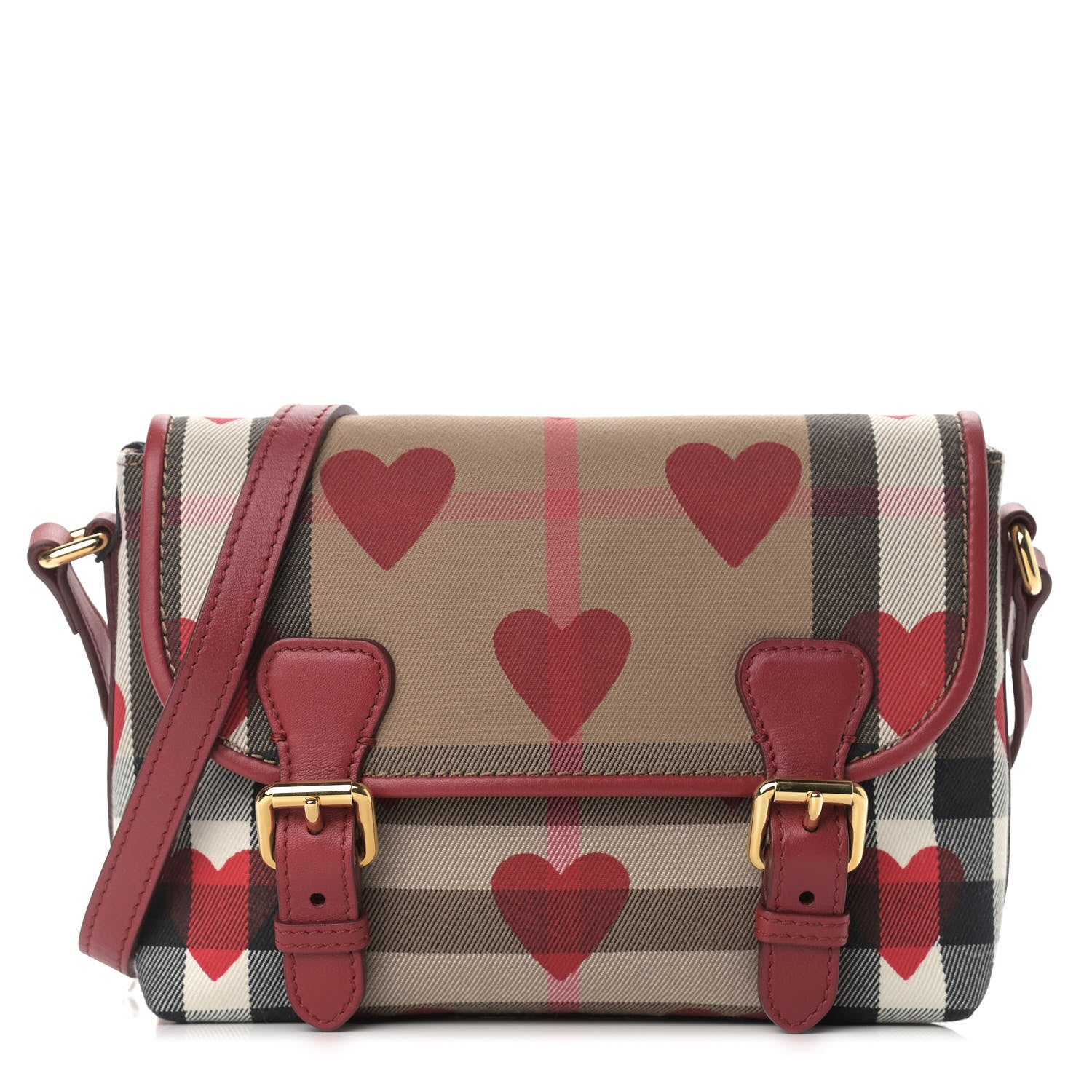 Burberry Horseferry Check Heart Print Crossbody Flap Parade Red 1 of 9