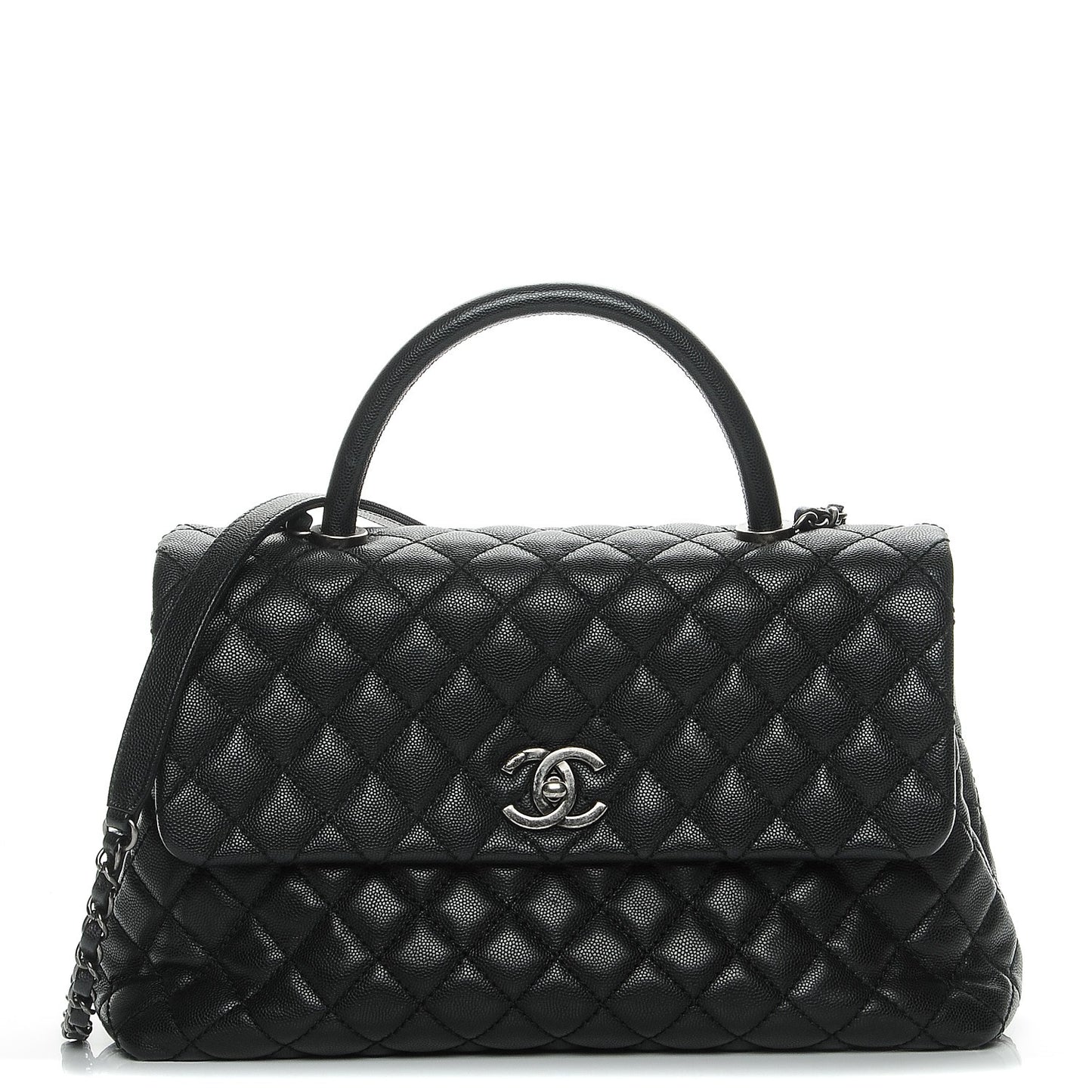 Caviar Quilted Medium Coco Handle Flap Black