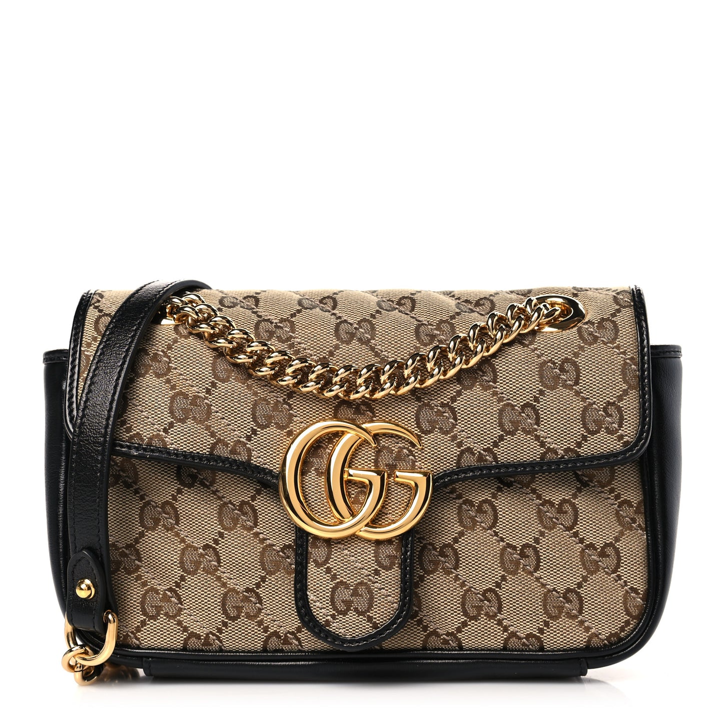 Monogram Matelasse Diagonal Mini GG Marmont Shoulder Bag Beige Black