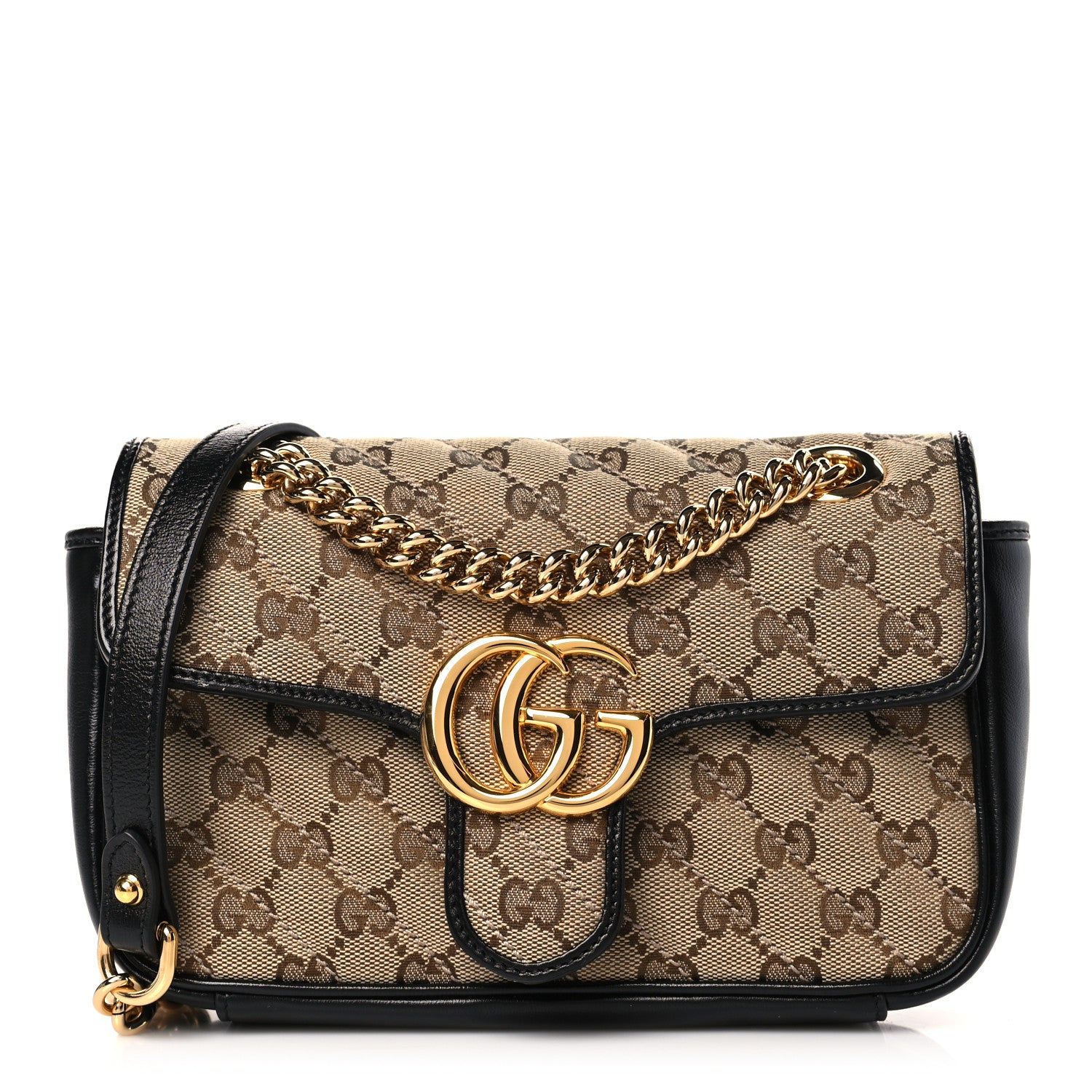 Gucci Monogram Matelasse Diagonal Mini GG Marmont Shoulder Bag Beige Black 1 of 10