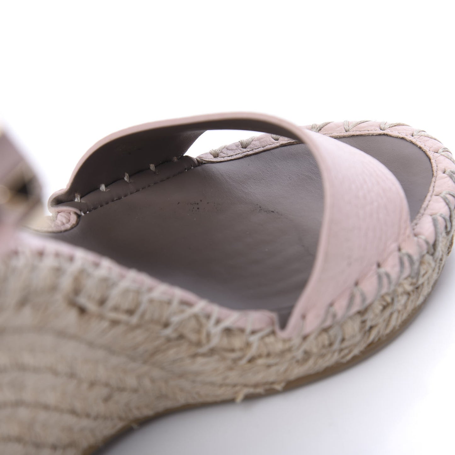 Grained Calfskin Rockstud Ankle Strap Espadrille 15/105mm Wedge Sandals 37 Rose Quartz Natural